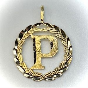 14K Solid Round Gold Initial Letter P Pendant